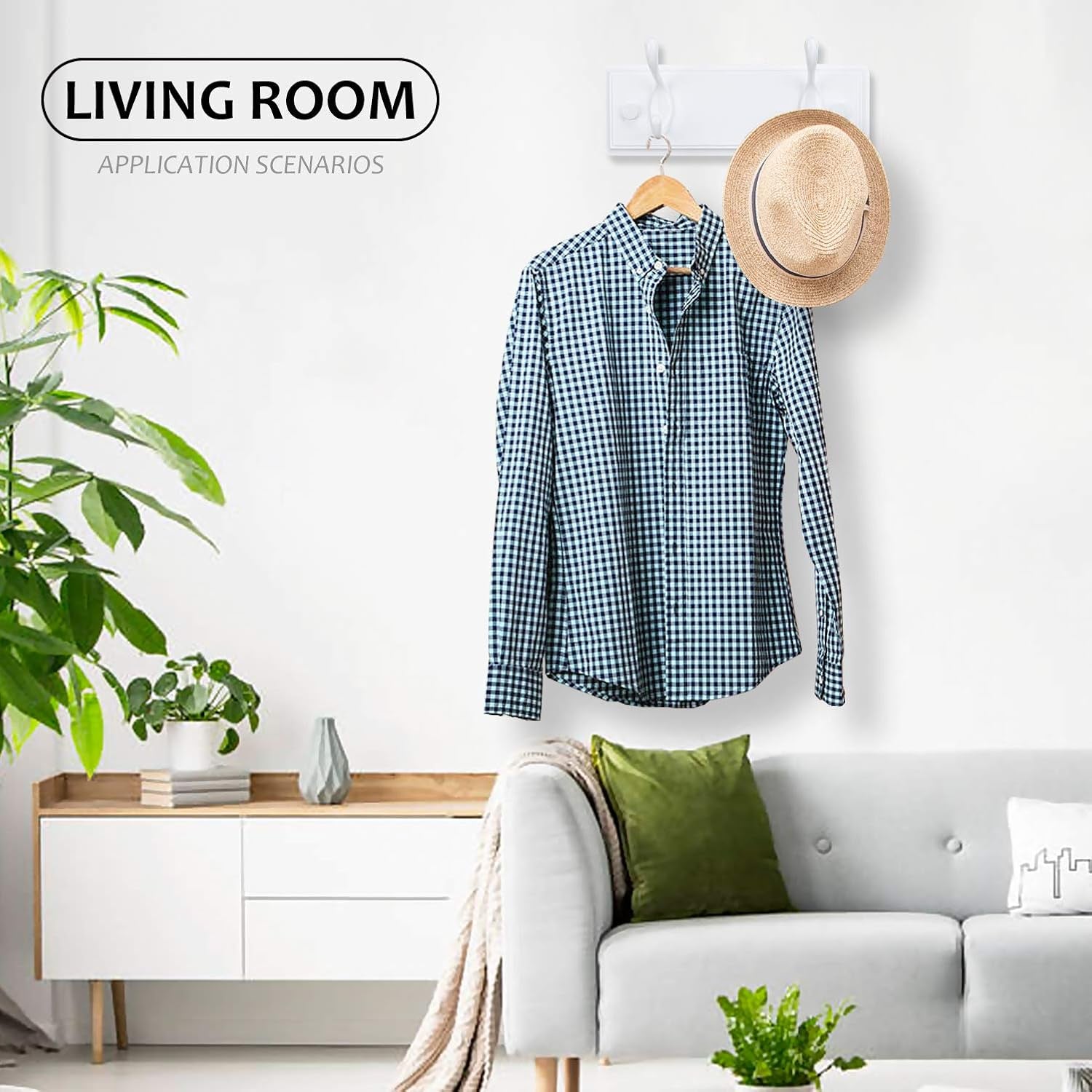 Wooden Coat Rack, Wall-Mounted Organizer for Closet, Entryway, Hallway, Foyer, Bedroom, Heavy Duty Double Hooks for Hanging Towels, Bags, Hats, Jackets, Key (White, 2 Hooks)