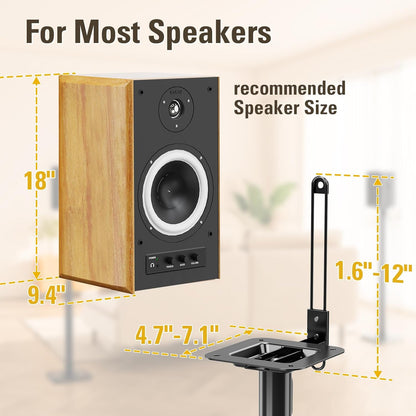 Black Alloy Steel Speaker Stands, Height Adjustable Bookshelf Speaker Stand Pair, Universal Fit, 11 Lbs Capacity, Set of 2 for Bose Polk JBL Sony Yamaha - 42" Max Height