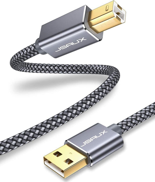 Printer Cable, 6.6FT USB Printer Cord 2.0 Type a Male to B Male Cable Scanner Cord High Speed Compatible with HP, Canon, Dell, Epson, Lexmark, Xerox, Samsung and More (Grey)