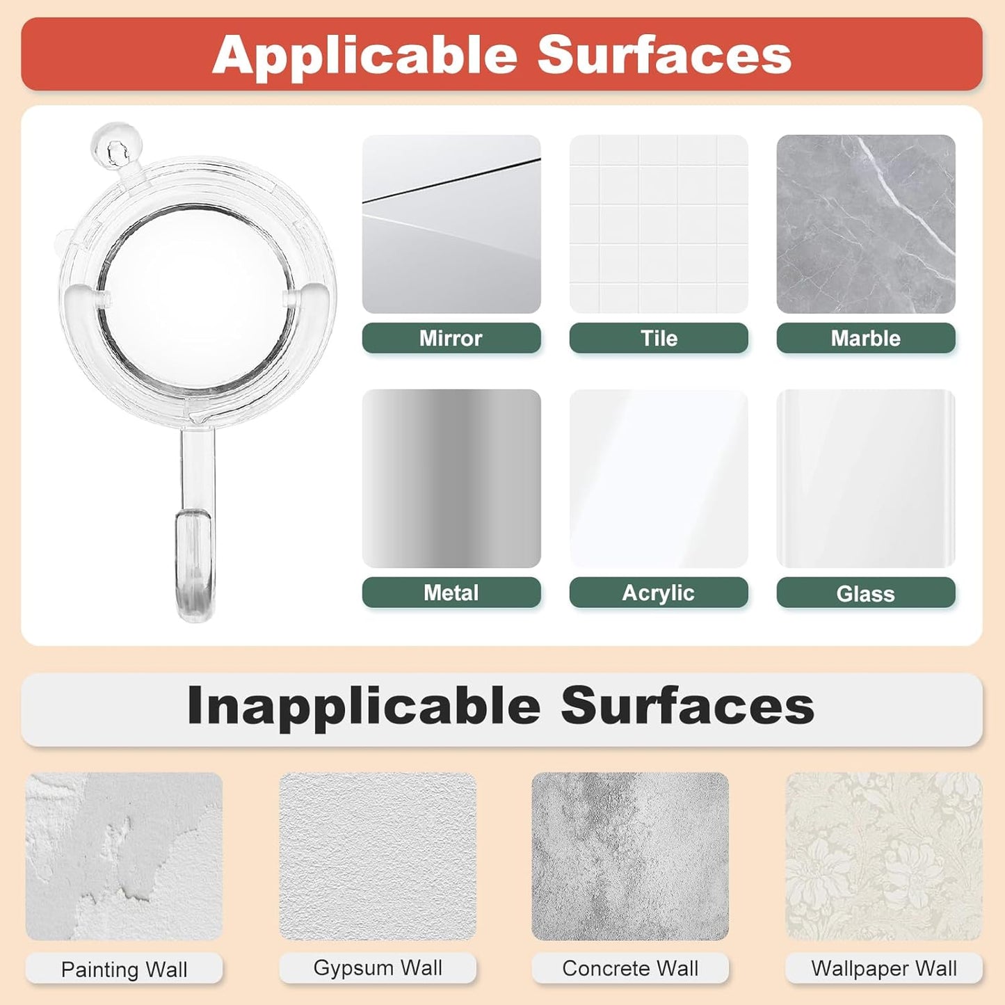 Wreath Hanger, Large Twist Lock Suction Cup Wreath Hooks, Heavy Duty, 22 LB Capacity, Removable and Reusable, Round, Clear, 2 Pcs