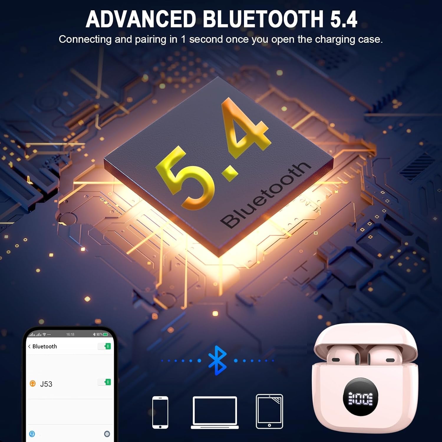 Wireless Earbuds, Bluetooth 5.4 Earbuds Stereo Bass, Bluetooth Headphones in Ear Noise Cancelling Mic, USB C Sports Earphones IP7 Waterproof, 40H Playtime Mini Charging Red