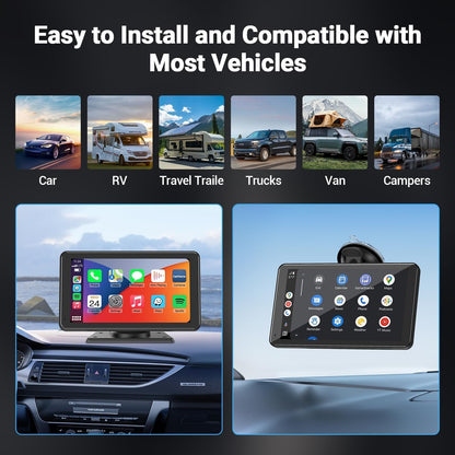 For Apple Carplay Wireless Portable 7" Touchscreen Car Stereo Voice Control with Apple Car Play & Android Auto Car Audio Backup Camera Bluetooth GPS Navigation/Mirror Link Fits All Cars