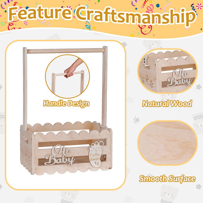 Wooden Baby Shower Crate Closet with Handle,Storage Basket,Baby Clothes Hangers, Newborn Boy Girl Welcome Gift Basket