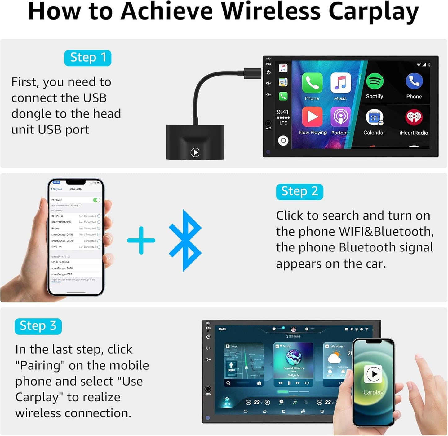 Wireless Carplay Adapter, 2023 Upgrade, Widely Compatible, Fast Auto Connect, Compact Design, Lifetime Tech Support, for Iphone Ios 10+ & Oem-Wired Cars