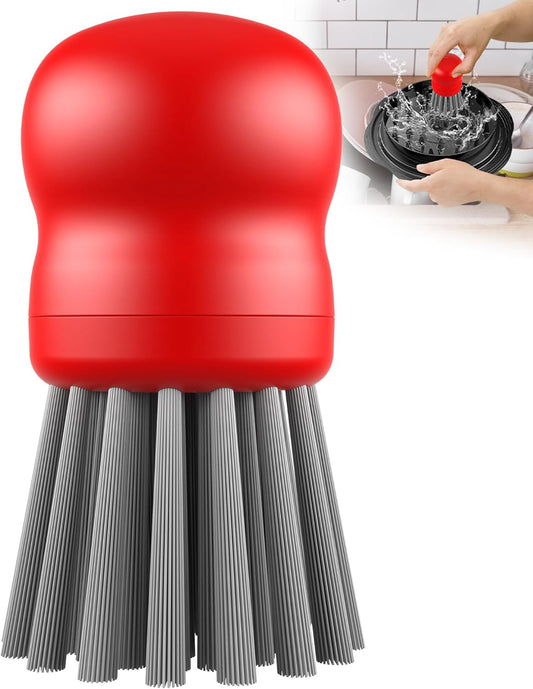 Mini Dish Brush for Cleaning Chicken Shredder, Palm Brush Dish Scrubber with Ergonomic Grip, Kitchen Brush for Washing Dishes, Pans, Pots, Sink, 1 Pack (Red)