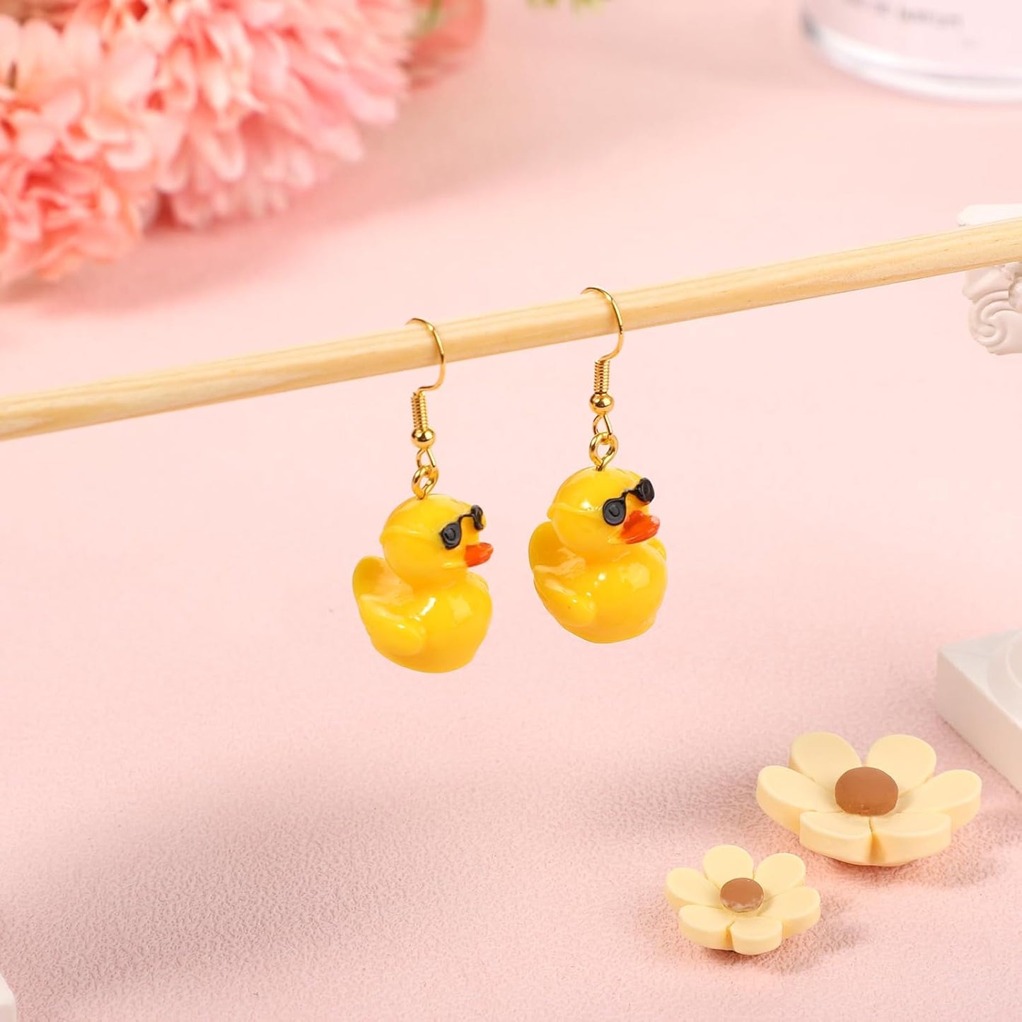 Yellow Duck Earrings - Cute Acrylic Duck Dangle Drop Earrings with Glasses for Women & Girls
