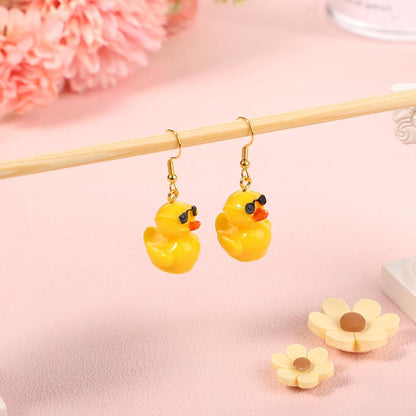 Yellow Duck Earrings - Cute Acrylic Duck Dangle Drop Earrings with Glasses for Women & Girls