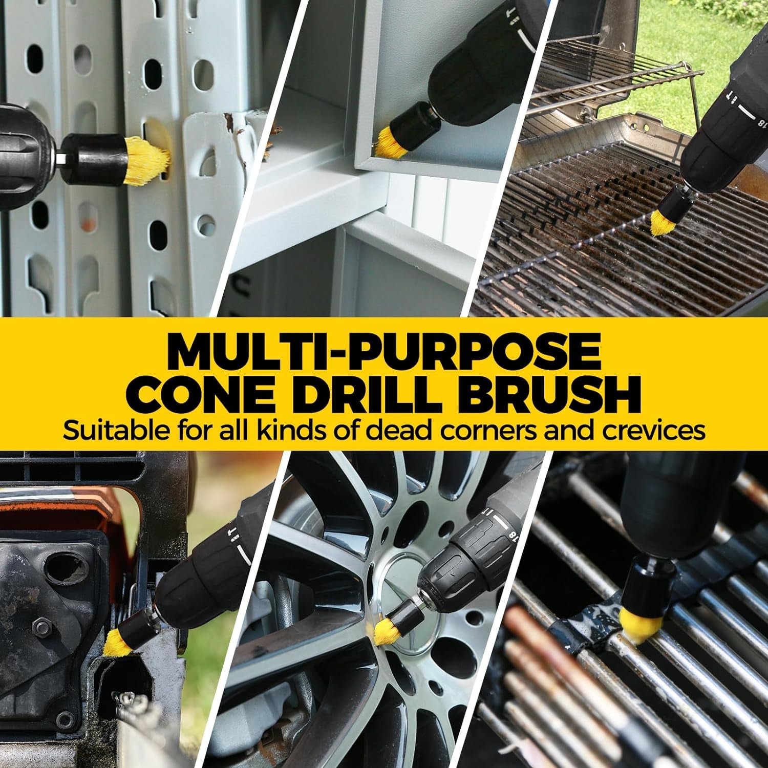 6Pack Drill Brush ，Extended Long Attachment Set All Purpose for Crevice Cleaning Brush,Bathroom, Grout, Floor, Tub, Shower, Tile, Kitchen and Car，Corner