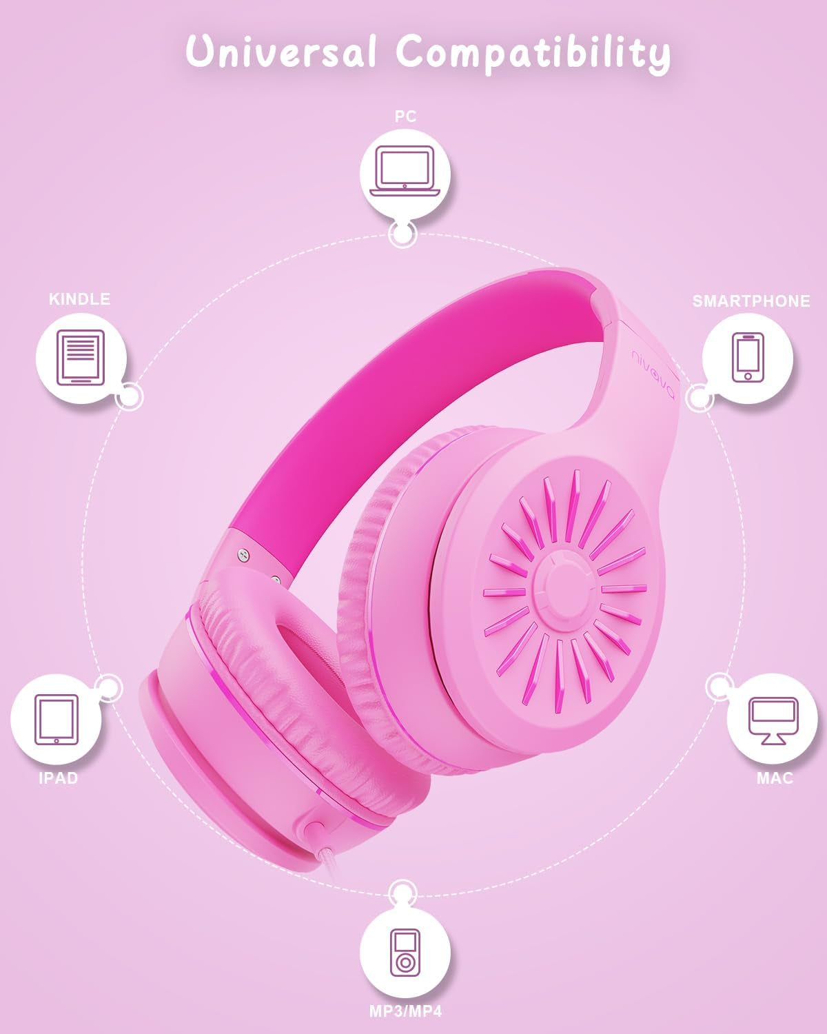 Wired Headphones with Microphone, K16 On-Ear Headphones for Kids with 3.5MM Jack, Foldable Stereo Bass Headphones for Teens School Amazon Kindle, Fire, Chromebook, Tablet(Pink Red)