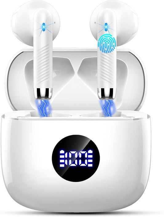 Wireless Earbuds, Bluetooth 5.4 Headphones Hifi Stereo, in Ear Ear Buds with 4 ENC Noise Cancelling Mics, 40H Playback Earphones with Mini Case, IP7 Waterproof Headset with LED Display