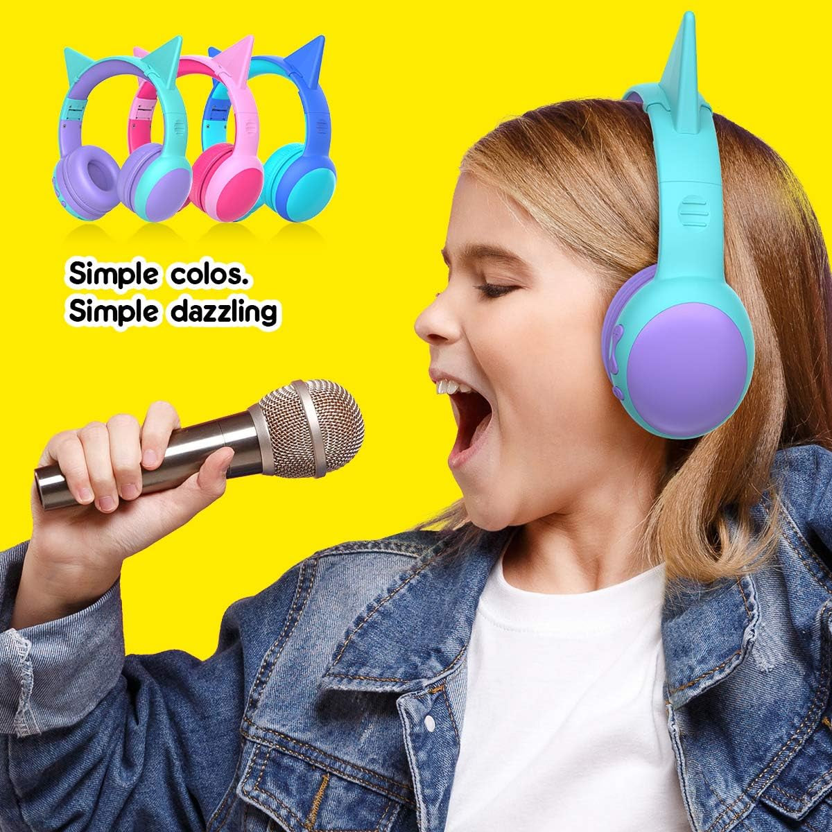 Kids Bluetooth Headphones, Portable Wireless Headset for Kids, Bluetooth 5.3, Over-Ear Cat Ear Toddler Headphones with Microphone, 85Db Volume Limited, AUX Cord,40 Hours Playtime(Purple)