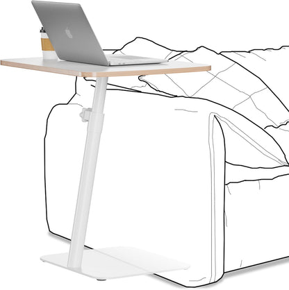 Height Adjustable End Table - Small Couch Side Table for Small Spaces Modern C Shaped Bedside End Table That Slide Under, White Wood Laptop TV Tray Table with Metal Base, Living Room Bathroom Home Use