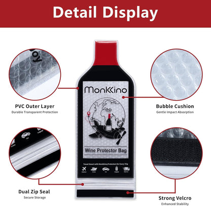 Wine Bags for Travel, 3 PACK Leakproof Wine Bottle Bags, (All-Around Protection) Reusable Wine Bottle Travel Protector Bags, Leak-Proof Wine Sleeves for Suitcase, Airplane, Durable Bubble Wrap