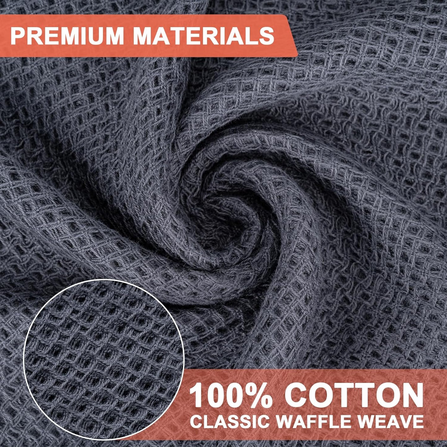 Kitchen Towels 6-Pack Kitchen Dish Cloths,100% Cotton Towels Waffle Weave, Ultra Soft Absorbent, Quick Drying, 12X12 Inches,Dark Grey