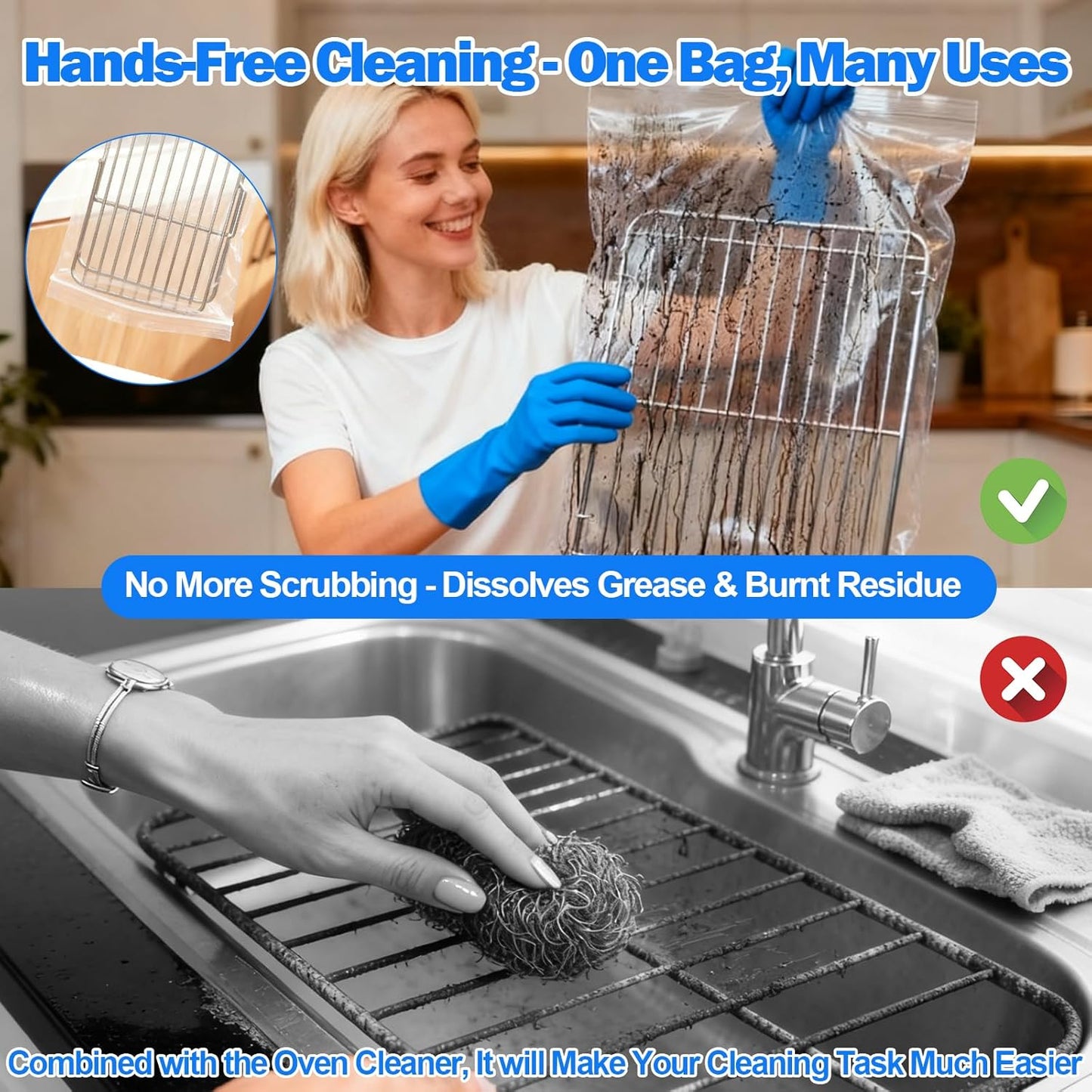 Oven Rack Cleaning Bags, Heavy Duty No Scrub Oven Rack Cleaning Bags, Reusable Leak-Resistant PE Bags for Deep Soaking Grill Grates, BBQ Racks, No Cleaner Included, 5 Pack