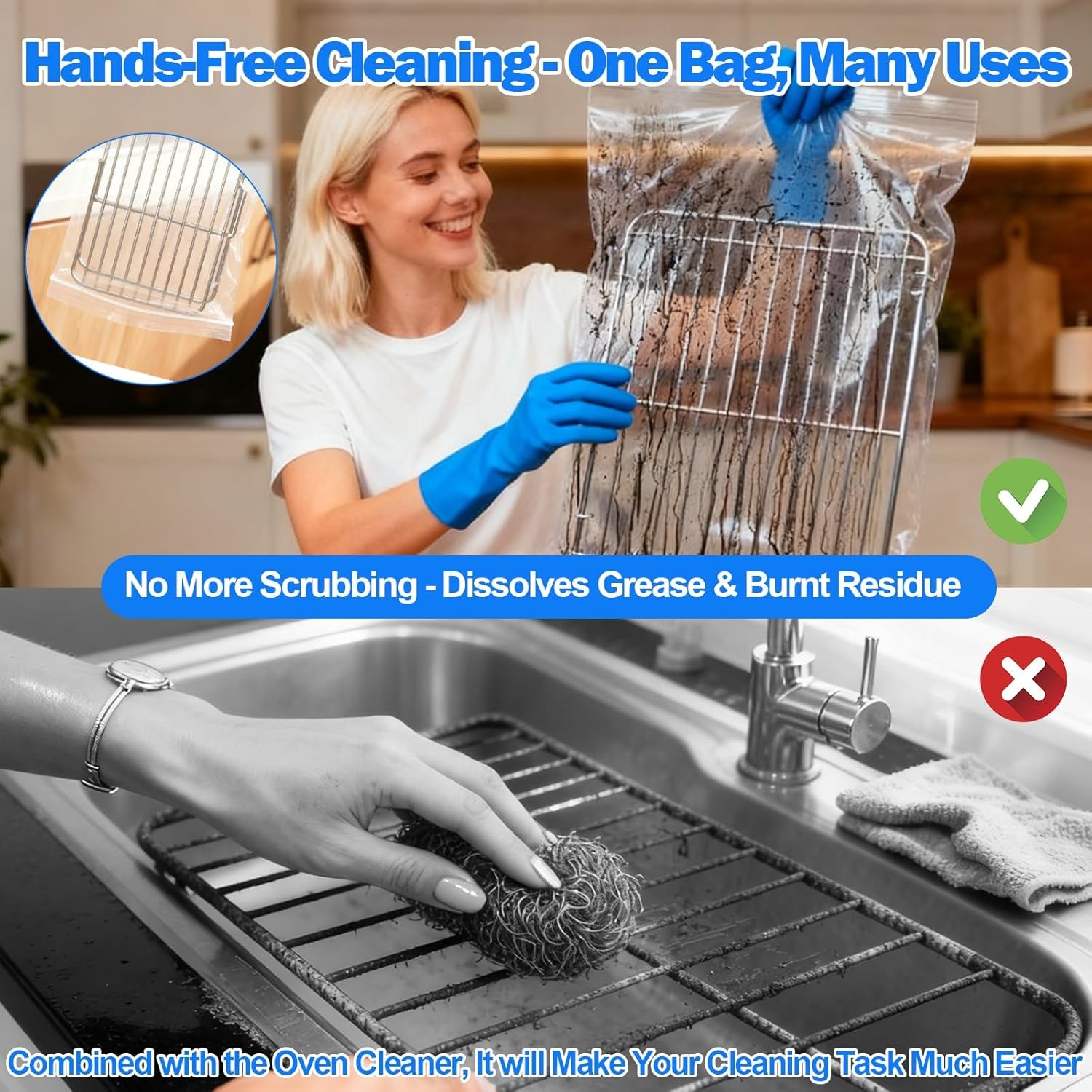Oven Rack Cleaning Bags, Heavy Duty No Scrub Oven Rack Cleaning Bags, Reusable Leak-Resistant PE Bags for Deep Soaking Grill Grates, BBQ Racks, No Cleaner Included, 5 Pack