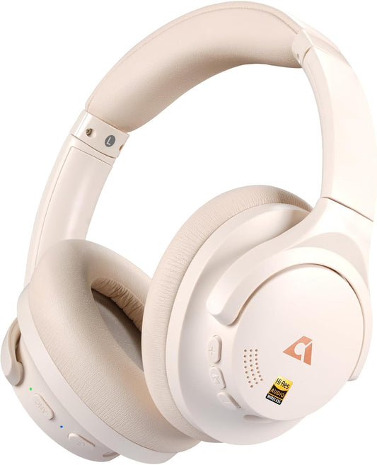 Y8+ Noise Cancelling Headphones Bluetooth, Wireless LDAC Hi-Res Audio, Custom EQ via App, 75H Playtime, Comfort Fit, over Ear Headphones Foldable for Airplane Travel Home Office Cream White