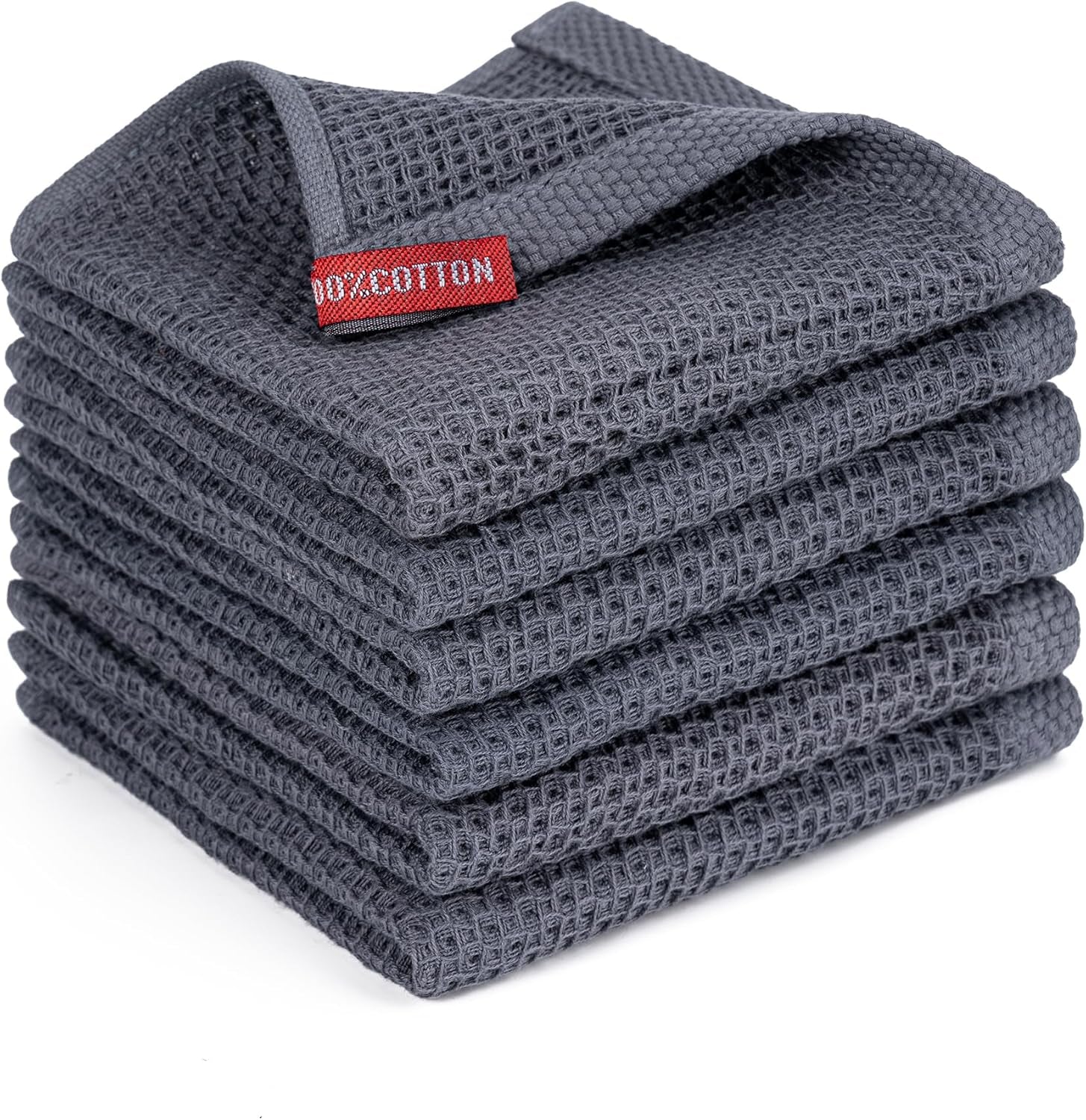 Kitchen Towels 6-Pack Kitchen Dish Cloths,100% Cotton Towels Waffle Weave, Ultra Soft Absorbent, Quick Drying, 12X12 Inches,Dark Grey