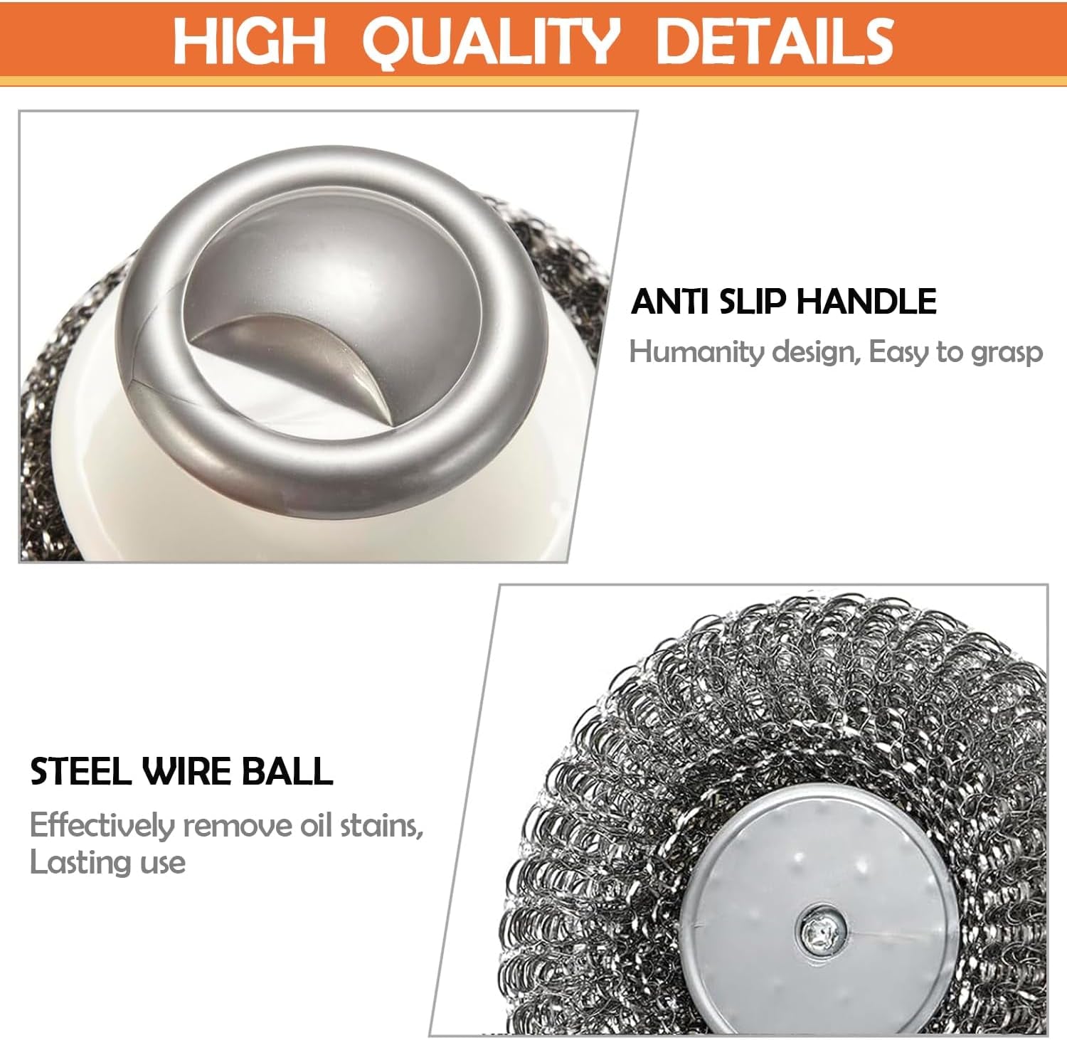 2Pcs Stainless Steel Scrubber with Handle, Steel Wool Scrubber Tool for Cleaning Dishes, Scrubbing Scouring Brush Pad for Kitchen Pots, Pans, Sink