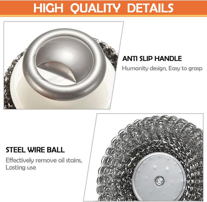 2Pcs Stainless Steel Scrubber with Handle, Steel Wool Scrubber Tool for Cleaning Dishes, Scrubbing Scouring Brush Pad for Kitchen Pots, Pans, Sink