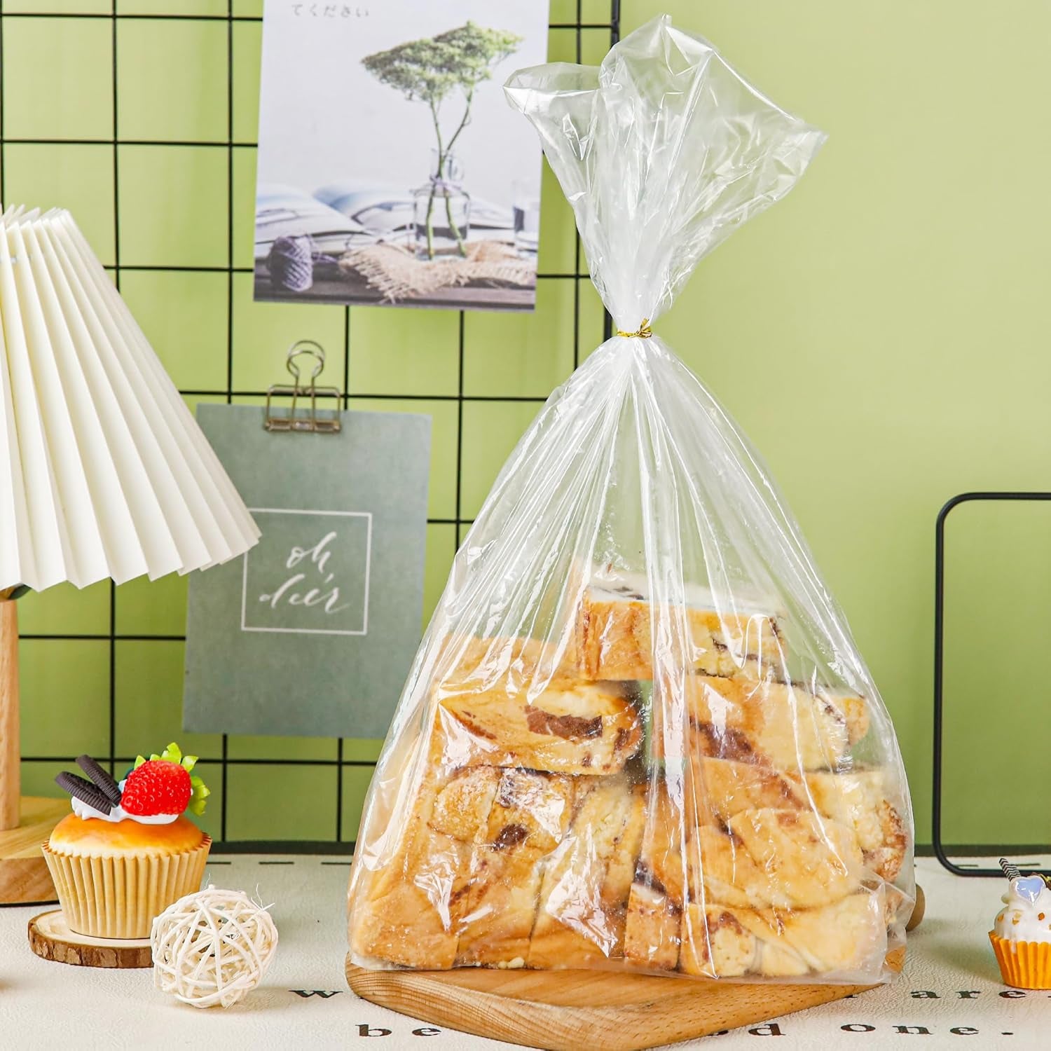 Plastic Bread Bags for Homemade Bread Loaf Bags Clear Sourdough Bag with Ties for Airtight Storage of Baked Goods(50Pack, 8X18X4In)
