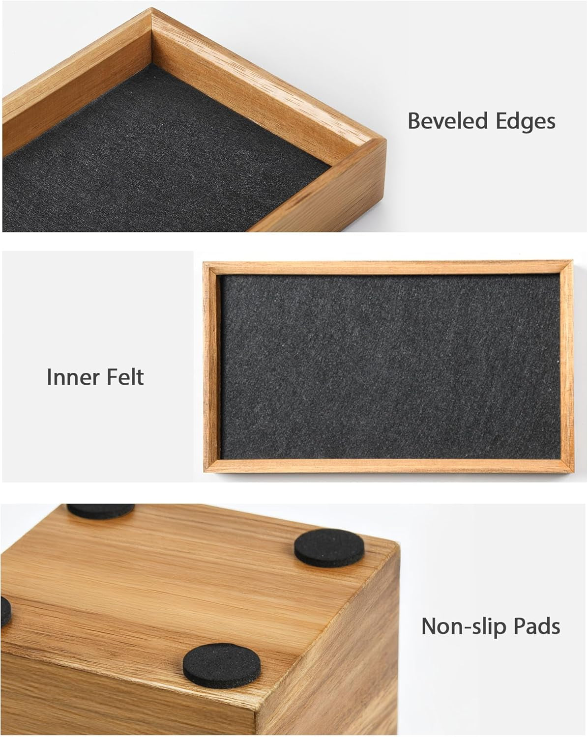 Wooden Desk Organizer Tray with Pen Holder, Non-Slip Desk Tray and Pencil Holder Set with Felt Lined, Desktop Accessories for Home Office Workspace Organization