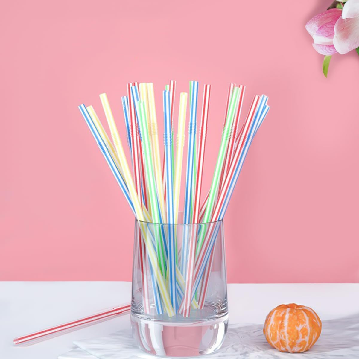 [100 Pack] 7.75'' High Flexible Plastic Straw, Flexible Disposable Straw, Independent Packaging - Multiple Colors, Suitable for Home Use Milk Juice Beverages
