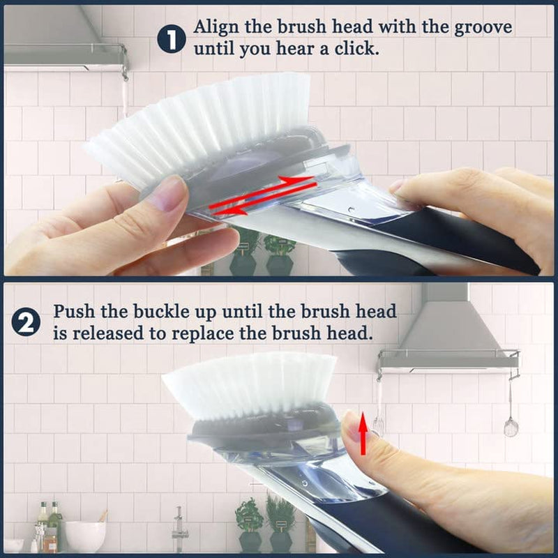 Brush Refills for OXO Dish Brush - 4 Pack Dish Brush Cleaning Soap Dispensing Head Replacement for Scrubber(Grey)