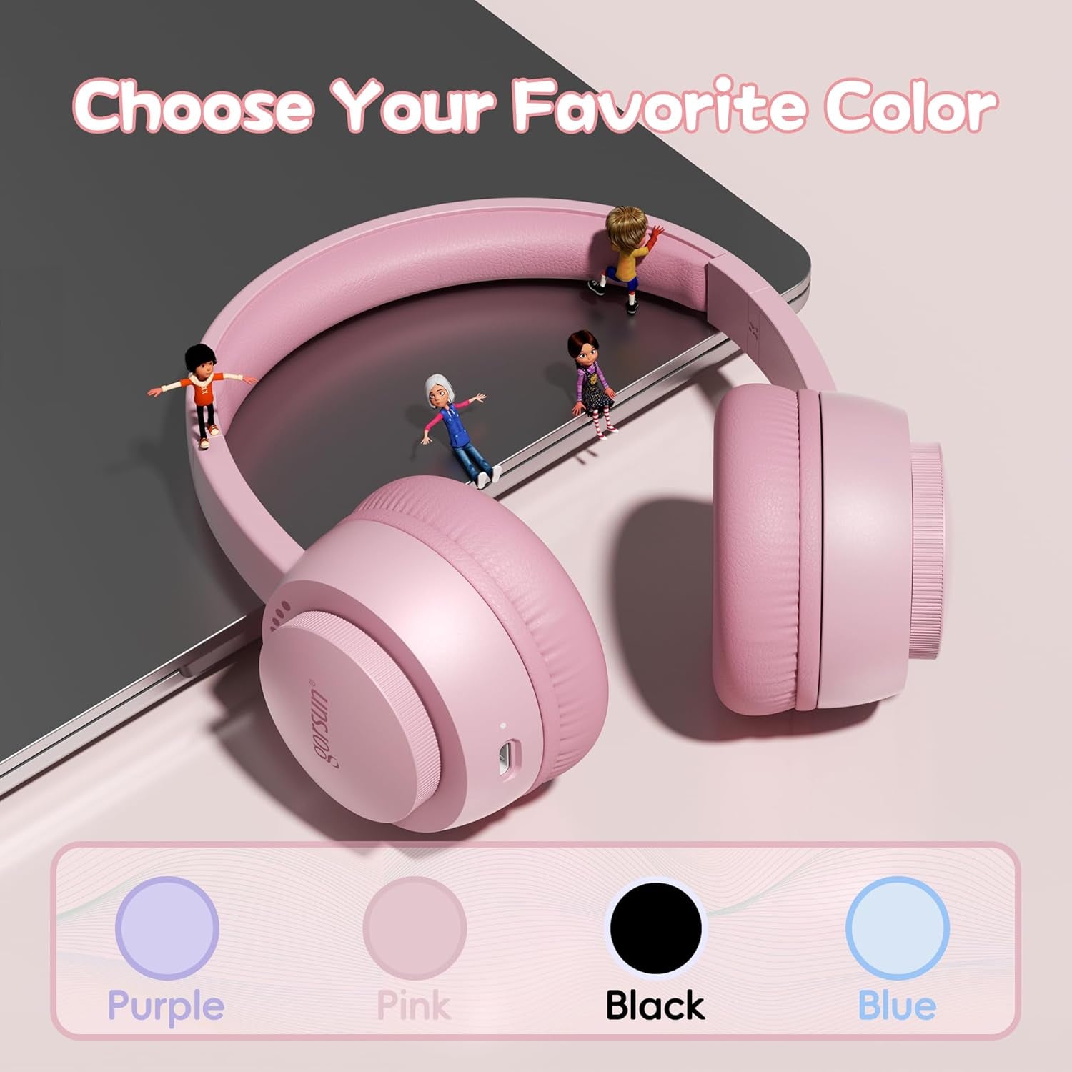 Kids Bluetooth Headphones, Bluetooth 5.3, Toddler Headphones 85 Dba Safe Volume, 45H Play Time, with Microphone, Kids Wireless Headset for Ipad/Tablet/Travel/School, Ldeal Gift (Pink)