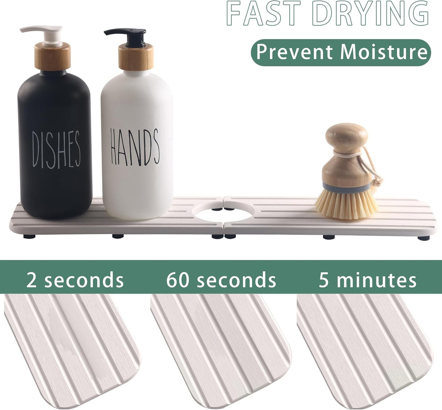 Zumenda 17Inch X 4Inch Kitchen Sink Faucet Mat, Water Absorbing Stone Faucet Splash Guard for Bathroom Counter, Quick Drying Diatomite Tray for Kitchen Sink, White