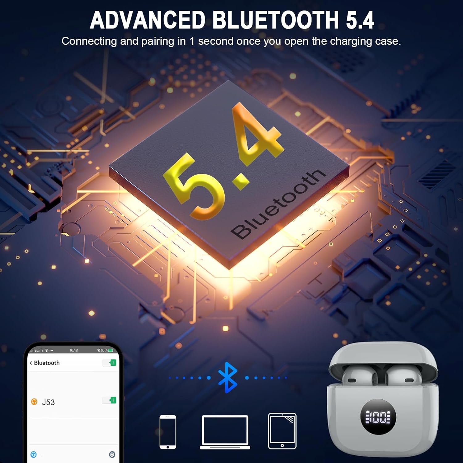 Wireless Earbuds, Bluetooth 5.4 Earbuds Stereo Bass, Bluetooth Headphones in Ear Noise Cancelling Mic, Sports Earphones IP7 Waterproof USB C, 40H Playtime Mini Charging Case Ear Buds Gray