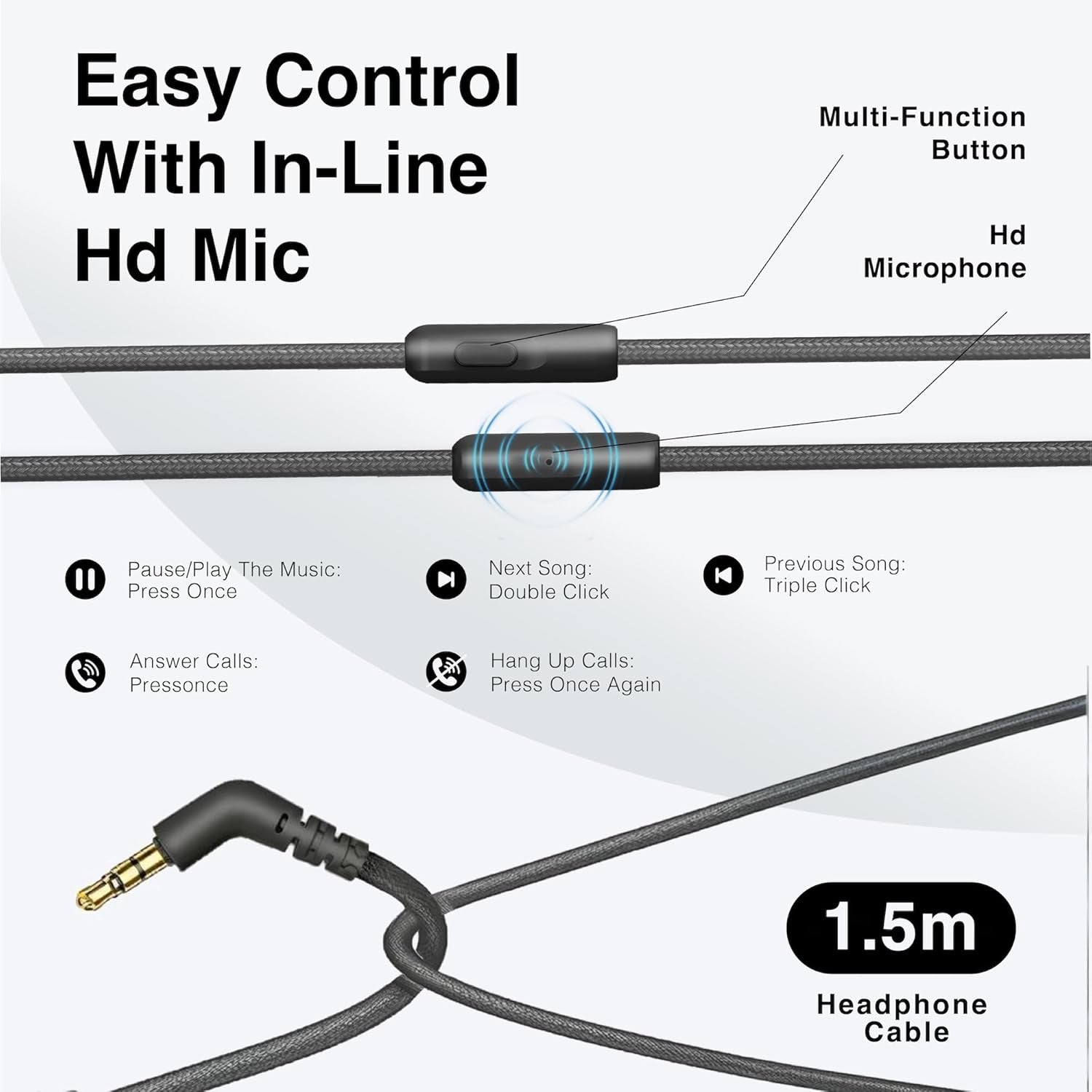 Wired Headphones Over-Ear Hi-Fi Sound with Microphone Adjustable Foldable, 1.5M Cord & 3.5Mm Jack, Lightweight Headset for Kids Adults PC Ipad Laptop Black