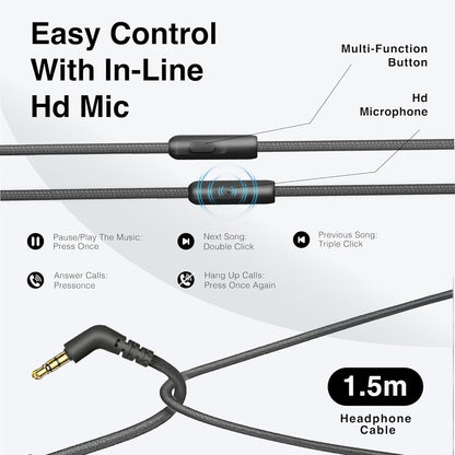 Wired Headphones Over-Ear Hi-Fi Sound with Microphone Adjustable Foldable, 1.5M Cord & 3.5Mm Jack, Lightweight Headset for Kids Adults PC Ipad Laptop Black