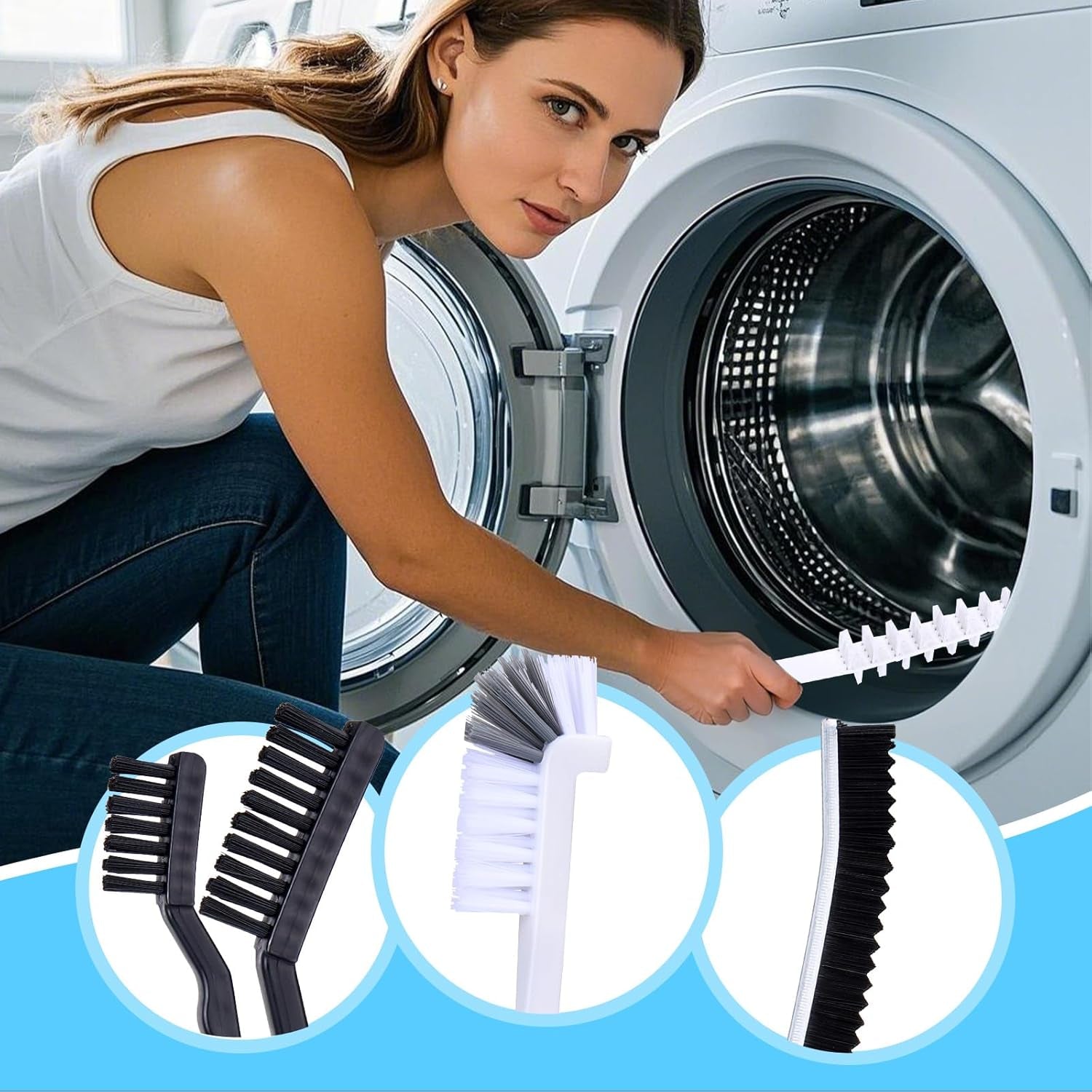 Washing Machine Cleaning Brush Set, Front Load Washer Machine Cleaner Accessories with 1PCS Drum Slot Cleaner Brushes and 5PCS Crevice Cleaning Brush for Washer Rubber Seal