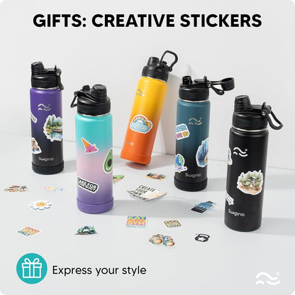 [2-IN-1 LID] Insulated Water Bottle with Silicone Boot (36Hrs Cold/18Hrs Hot) - DIY Stickers, Leakproof, BPA Free, 24 Oz