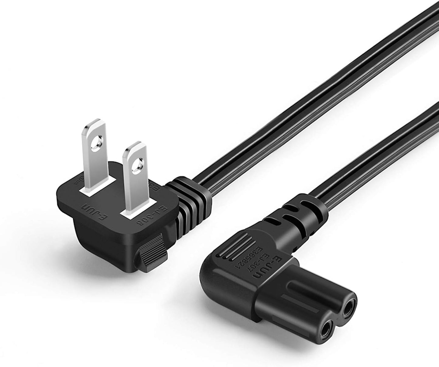 10 Feet 18 AWG Angled 2-Slot Non-Polarized Angle Power Cord for Samsung TV LG TCL Replacement (IEC320 C7 to Nema 1-15P), 3M