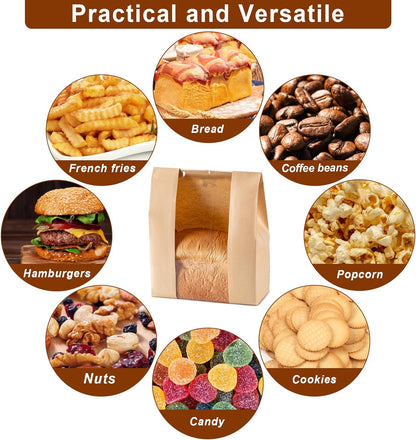 Paper Bread Bags 25PCS, Sourdough Bread Bags for Homemade Bread, Large Bakery Bags with Window Includes 25PCS Label Seal Stickers for Homemade Bread Storage(13.7X8.3X3.5 Inch)