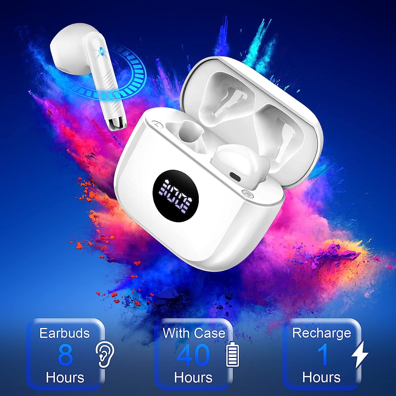 Wireless Earbuds, Bluetooth 5.4 Headphones Hifi Stereo, in Ear Ear Buds with 4 ENC Noise Cancelling Mics, 40H Playback Earphones with Mini Case, IP7 Waterproof Headset with LED Display