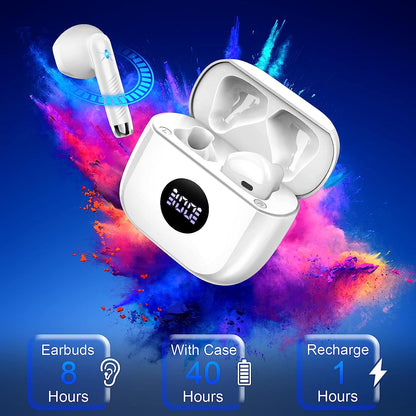 Wireless Earbuds, Bluetooth 5.4 Headphones Hifi Stereo, in Ear Ear Buds with 4 ENC Noise Cancelling Mics, 40H Playback Earphones with Mini Case, IP7 Waterproof Headset with LED Display