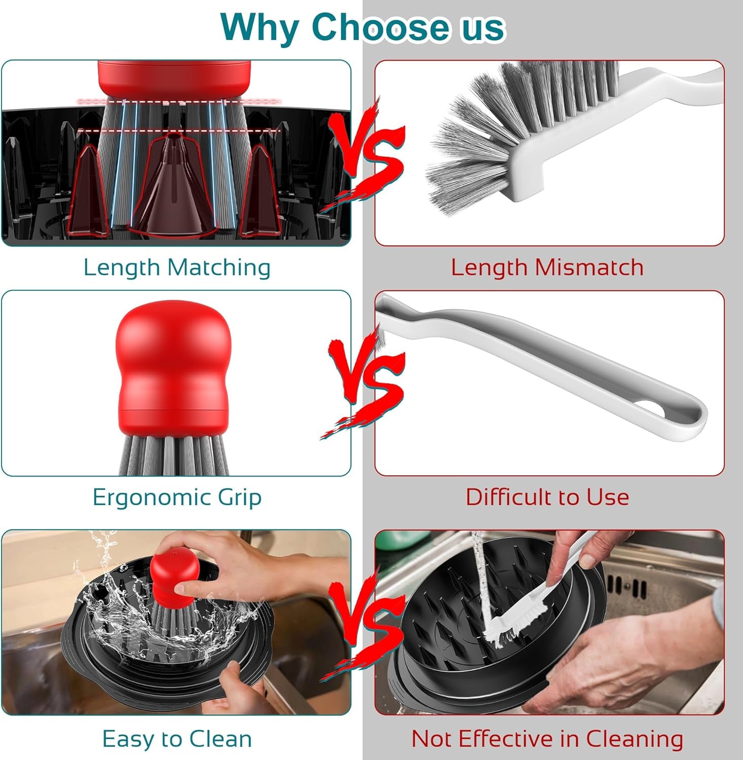 Mini Dish Brush for Cleaning Chicken Shredder, Palm Brush Dish Scrubber with Ergonomic Grip, Kitchen Brush for Washing Dishes, Pans, Pots, Sink, 1 Pack (Red)