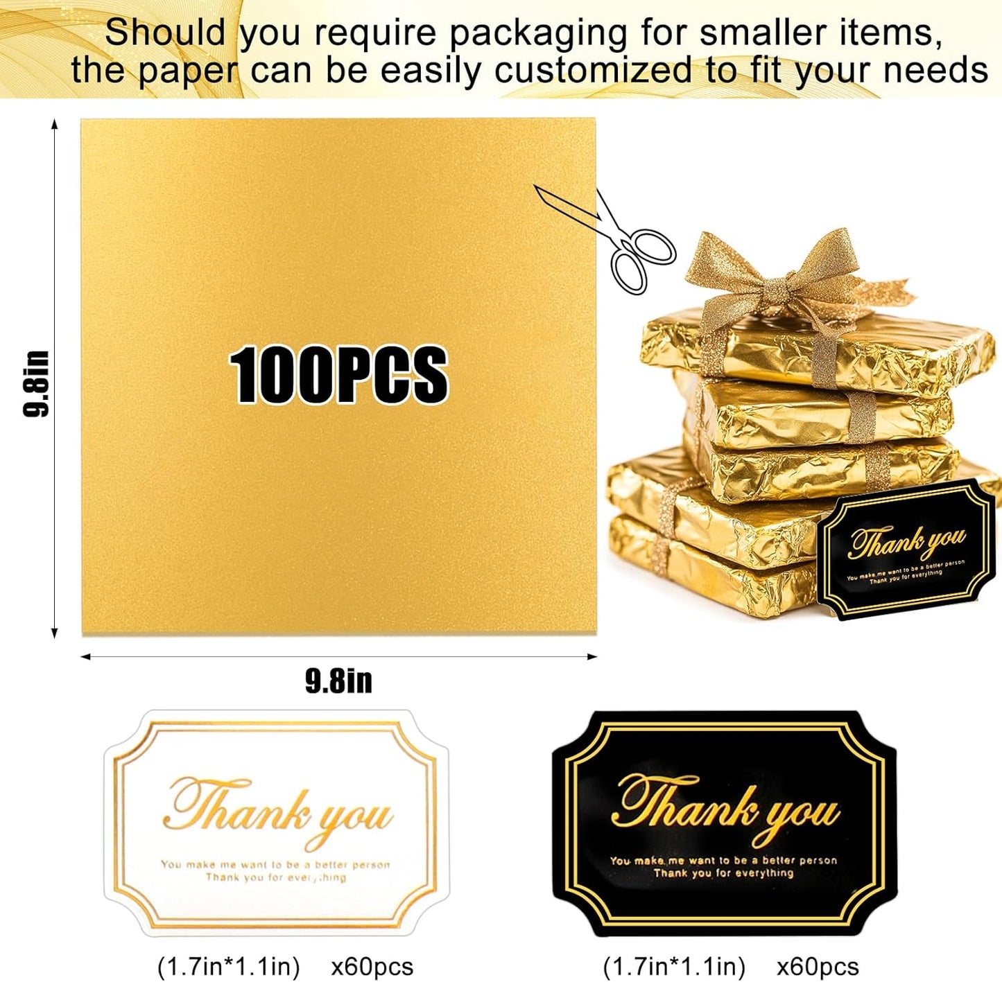 Large Dubai Chocolate Bar Pistachio Wrappers Packaging with Stickers, 100Pcs 10 Inch Chocolate Bar Gold Aluminum Foil Wrapper