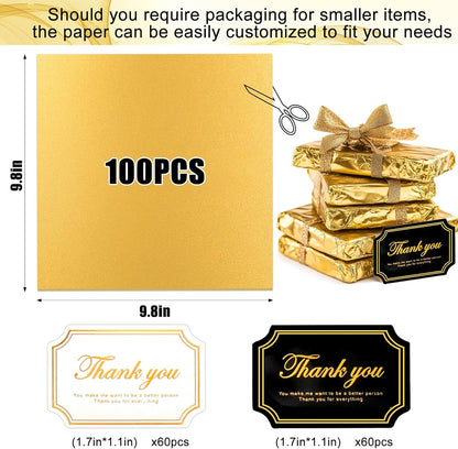 Large Dubai Chocolate Bar Pistachio Wrappers Packaging with Stickers, 100Pcs 10 Inch Chocolate Bar Gold Aluminum Foil Wrapper