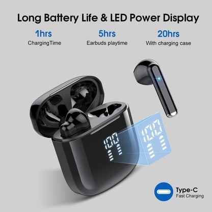 Wireless Earbuds, Bluetooth 5.3 Earphones with 4-Mics Clear Call, ENC Noise Cancelling Mic, Bluetooth Ear Buds Touch Control Stereo Sound, LED Display, Waterproof Running Headphones for Workout