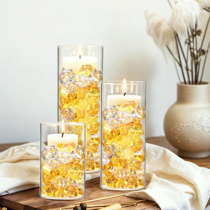 Yellow and Orange Fake Ice, 150PCS Acrylic Fake Diamonds, Crushed Ices Plastic Gems Vases Fillers for Aquarium Tank Rocks Table Scatter Wedding Party Home Decor