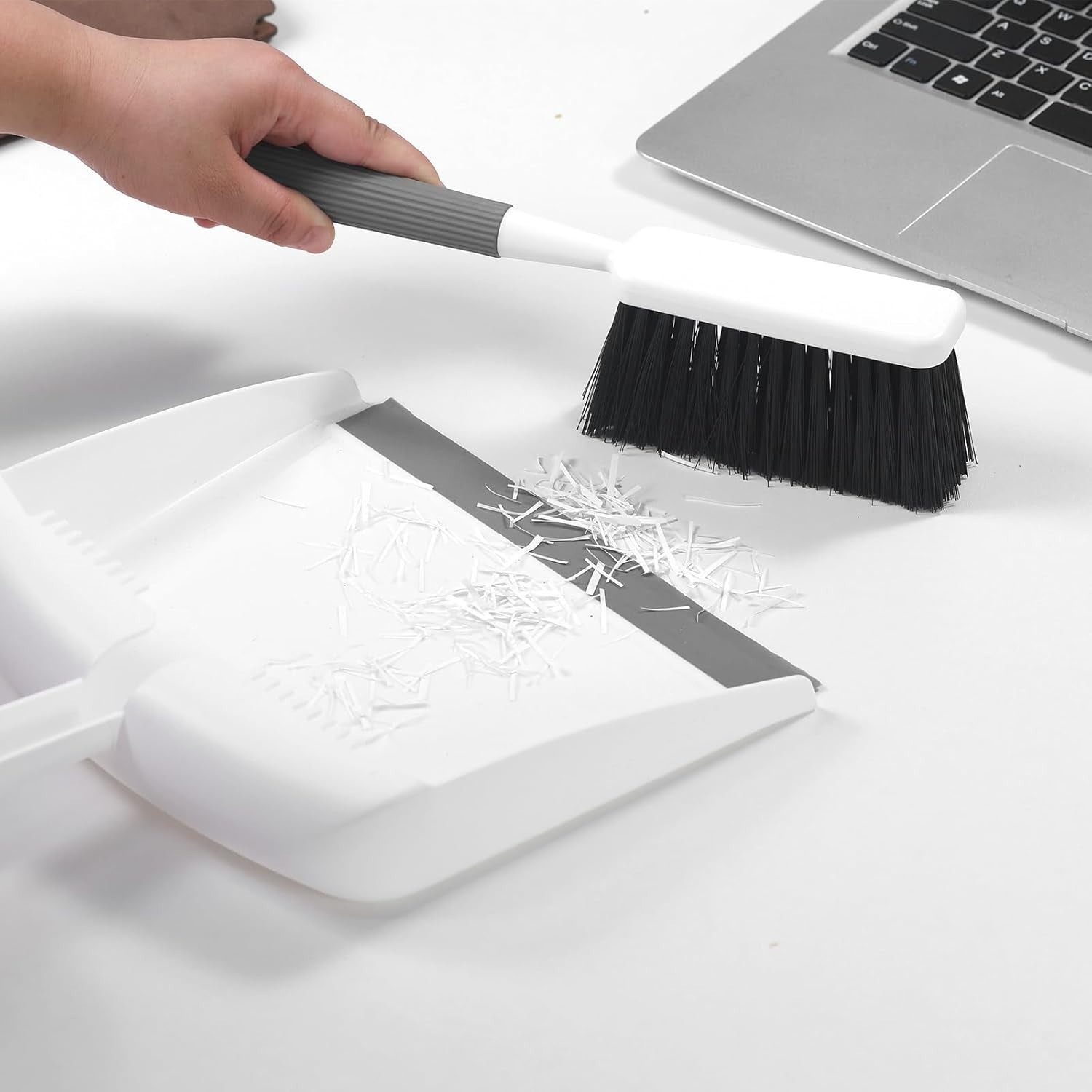 Mini Broom and Dustpan Set, Portable Cleaning Brush and Dustpan Combo Nesting Snap-On Handheld Dust Pan and Brush Set, Small Brush Dustpan for Kitchen, Desktop, Pet, Floor, Sofa, Grey White