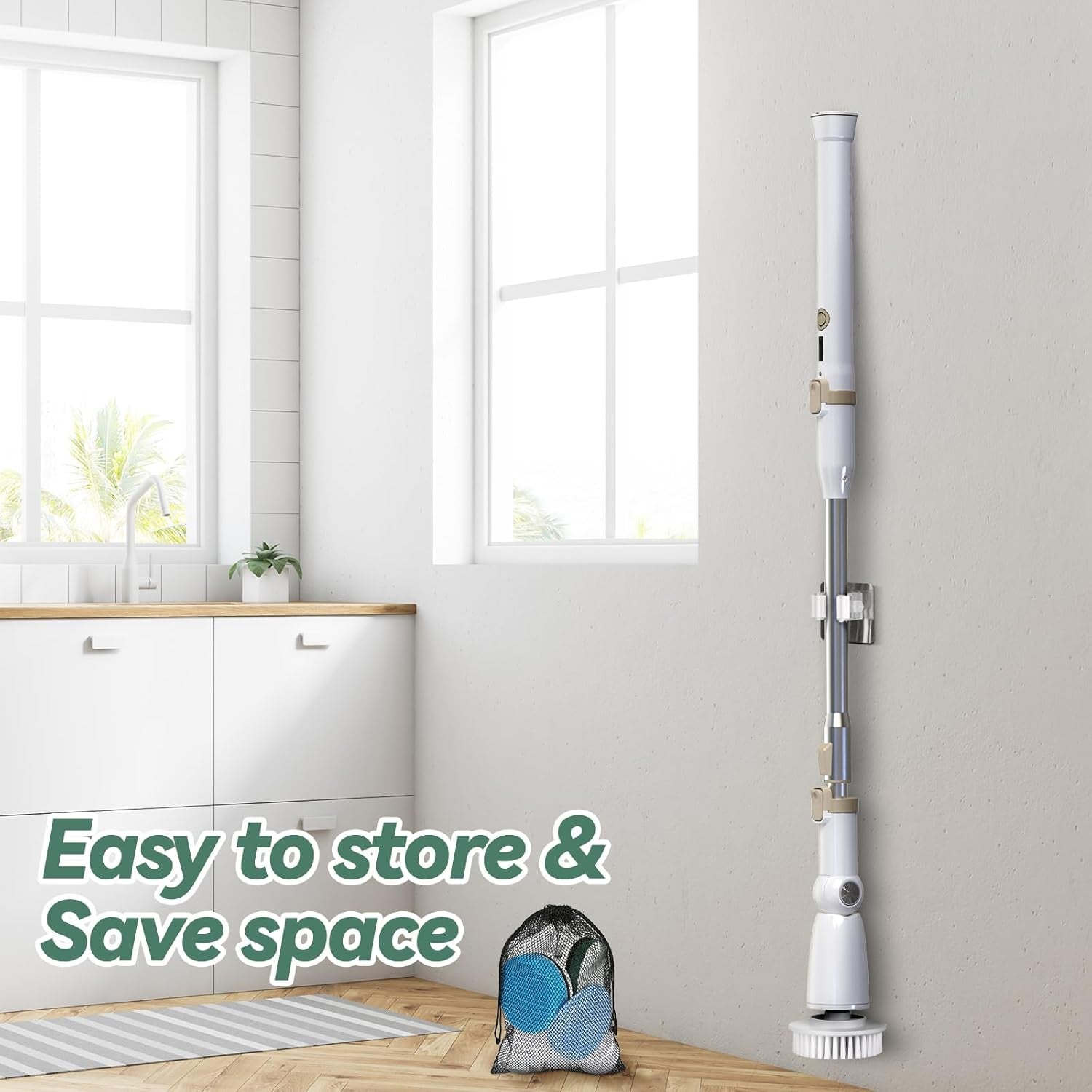 Electric Spin Scrubber, Cordless Cleaning Brush with 8 Replaceable Brush Heads and Detachable & Adjustable Extension Handle, Dual Speed Shower Scrubber for Cleaning Shower, Tile, Wall, Floor