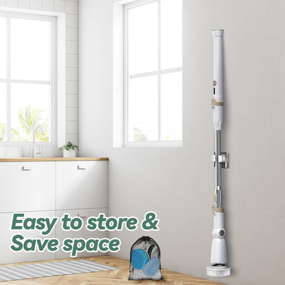 Electric Spin Scrubber, Cordless Cleaning Brush with 8 Replaceable Brush Heads and Detachable & Adjustable Extension Handle, Dual Speed Shower Scrubber for Cleaning Shower, Tile, Wall, Floor