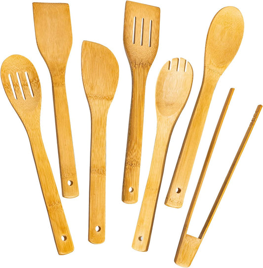 Wooden Spoons for Cooking 7-Piece, Kitchen Nonstick Bamboo Cooking Utensils Set, Healthy Bamboo Wooden Spatula Spoon for Cooking