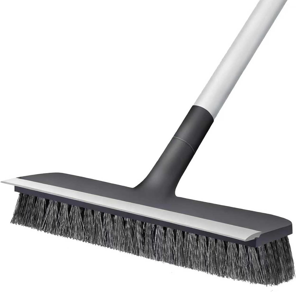 Floor Scrub Brush with Long Handle - Adjustable Handle 2 in 1 Scrape and Heavy-Duty Stiff Bristle Floor Scrubber Brush for Cleaning Bathroom, Kitchen Patio Tile Garage and Deck