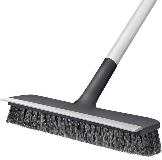 Floor Scrub Brush with Long Handle - Adjustable Handle 2 in 1 Scrape and Heavy-Duty Stiff Bristle Floor Scrubber Brush for Cleaning Bathroom, Kitchen Patio Tile Garage and Deck